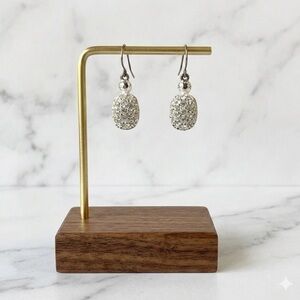 Silver Tone Rhinestone Drop Earrings Sparkly Crystal Oval Dangle Earrings